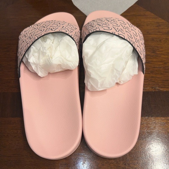 MCM Women Soft Pink Diagonal Script Slides Size 37 - Picture 7 of 11